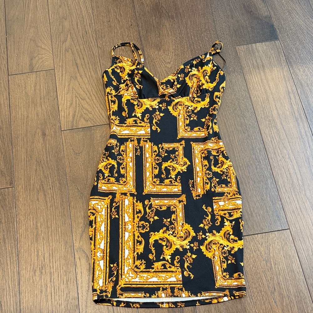 Bear Dance Black and Gold Mini Women's Dress Small C3-062
